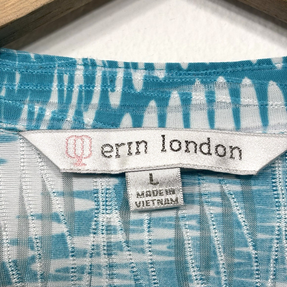 Erin London Aqua White Lightweight Burnout Button Down Top Boho Trippy Sz Large - Picture 4 of 9